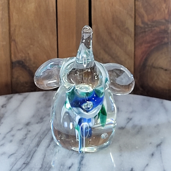 Glass Elephant Figurine with Blue and Green Accents - Picture 7 of 13